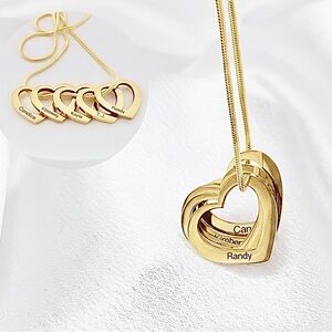 Yellow Gold Necklace with Personalized Children’s Name Heart Charms